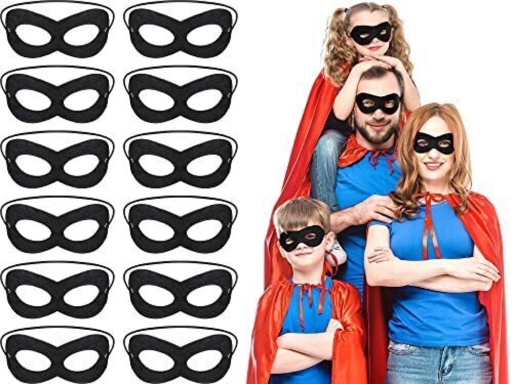 1977 12 Pcs Black Felt Eye Masks, Robber Dress up Eye Masks, Black Elastic